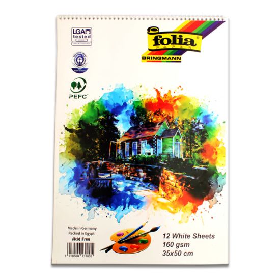 صورة كراسة رسم سلك مشرشر أبيض 12 ورقة 1/4 فرخ 50 × 35 سم 160 جم – فوليا